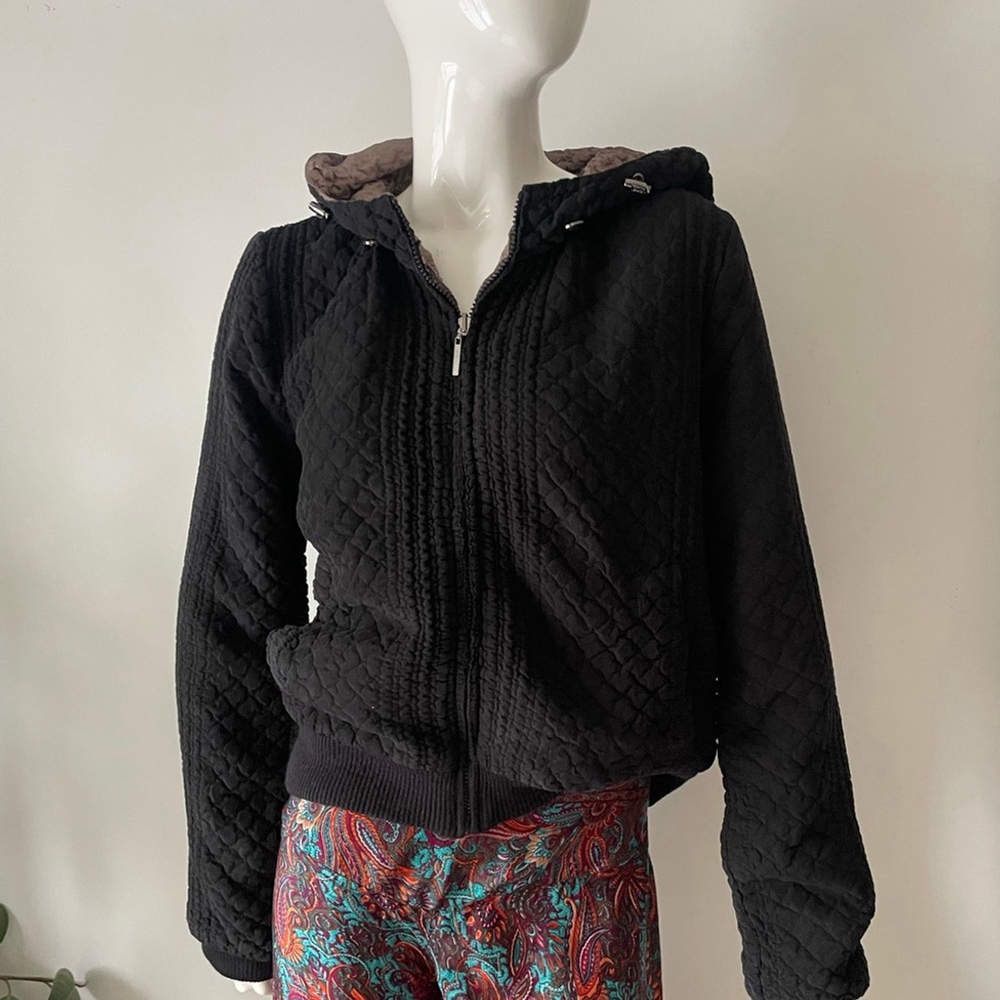 Adolfo Dominguez Black beige Bomber Jacket reversible medium hooded - Picture 3 of 9